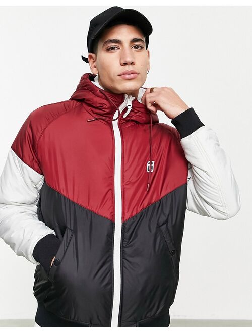 Guess hooded reversible waterproof jacket in black/burgundy with logo