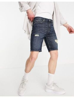 distressed denim shorts in light blue wash