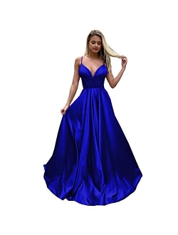 Luxury Women's Spaghetti Strap Beaded A Line Prom Dresses Long Evening Formal Gowns