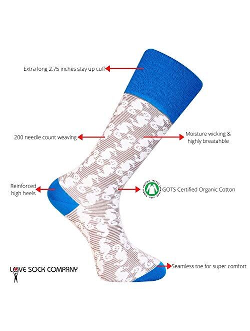 Love Sock Company 3 pairs Men's Colorful Fun Patterned Organic Cotton Socks - Blue Funky Socks Bundle