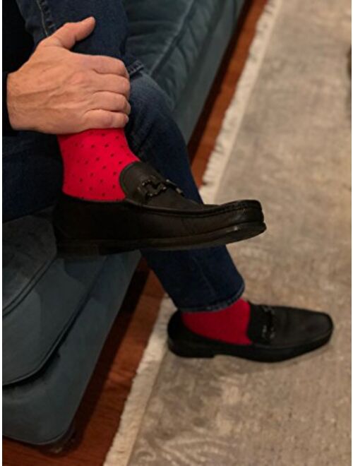 Biz Dots Red Men's groomsmen wedding organic cotton dress socks polka dots patterned - Love Sock Company