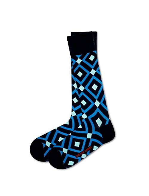 Love Sock Company Colorful Funky Patterned Men's Navy Blue Argyle Dress Socks - Mirrors Blue