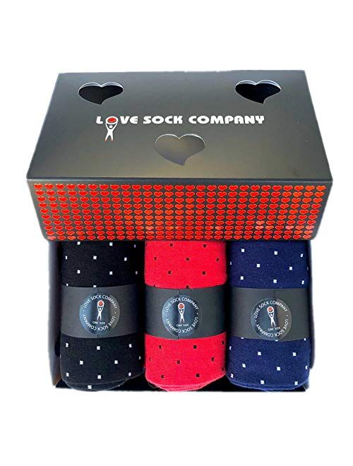 Love Sock Company Biz Dots Valentines Day Box Set - 3 Premium Organic Cotton Men's Socks