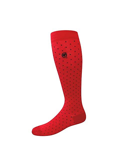 Men's Over The Calf Red Polka Dot Dress Socks by Love Sock Company Biz Dots Knee High Red