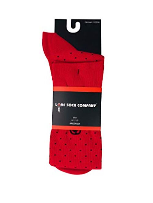 Men's Over The Calf Red Polka Dot Dress Socks by Love Sock Company Biz Dots Knee High Red