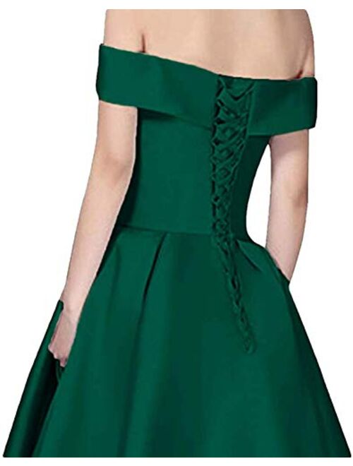 Gricharim Grichairm Women's Off The Shoulder Satin Prom Dresses Long Split Evening Formal Gowns with Pockets