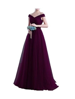 Off The Shoulder Tulle Prom Dresses Long Ball Gown Bridesmaid Formal Dress