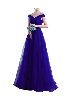 Off The Shoulder Tulle Prom Dresses Long Ball Gown Bridesmaid Formal Dress