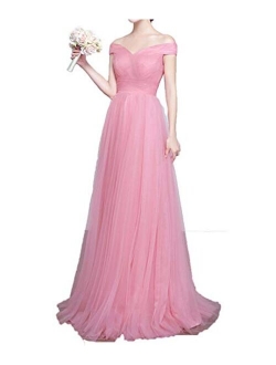 Off The Shoulder Tulle Prom Dresses Long Ball Gown Bridesmaid Formal Dress