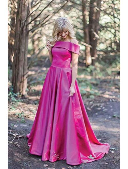 Gricharim Off The Shoulder Prom Dresses Long Ball Gown Satin Evening Formal Gowns