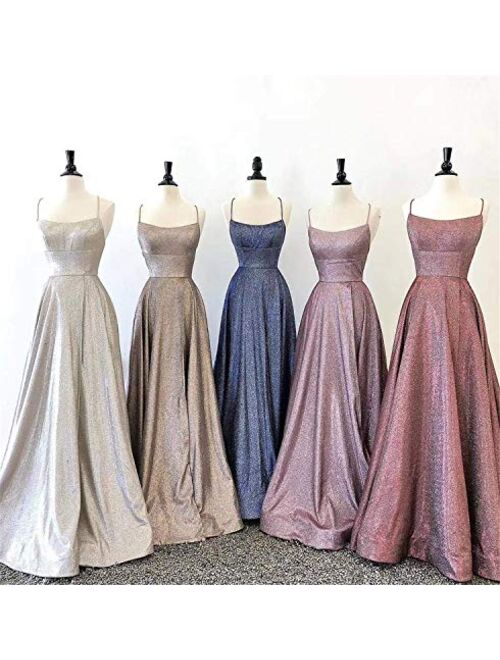 Gricharim Glitter Prom Dresses Spaghetti Strap Side Split Evening Gown Formal Dress for Women