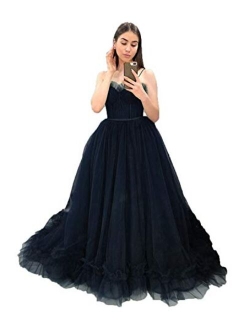 Women's Spaghetti Strap Ball Gown Tulle Prom Dresses Long Formal Gowns