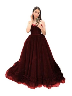 Women's Spaghetti Strap Ball Gown Tulle Prom Dresses Long Formal Gowns