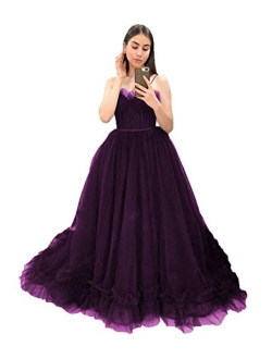 Women's Spaghetti Strap Ball Gown Tulle Prom Dresses Long Formal Gowns