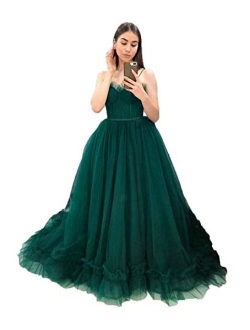 Women's Spaghetti Strap Ball Gown Tulle Prom Dresses Long Formal Gowns