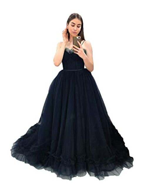 Gricharim Women's Spaghetti Strap Ball Gown Tulle Prom Dresses Long Formal Gowns