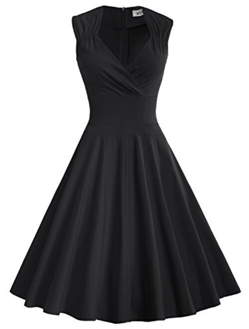 MUXXN Women's 50s 60s Vintage Sexy V-Neck Swing Dress