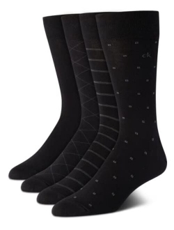 Mens Dress Socks Cotton Crew Patterned Socks (4 Pack)