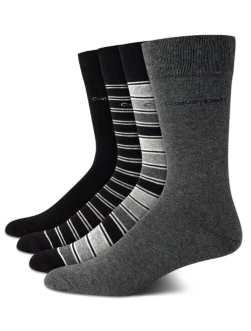 Calvin Klein Men’s Dress Socks – Cotton Crew Patterned Socks (4 Pack)