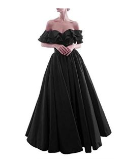 Off The Shoulder Satin Ruffles Prom Dresses Long Ball Gown Formal Evening Dress