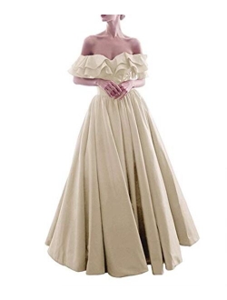 Off The Shoulder Satin Ruffles Prom Dresses Long Ball Gown Formal Evening Dress