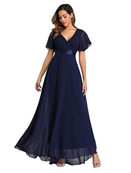 Beauty-Emily 2021 Chiffon V Neck Formal Party Dress Long Evening Dresses