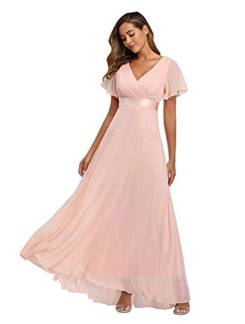 Beauty-Emily 2021 Chiffon V Neck Formal Party Dress Long Evening Dresses