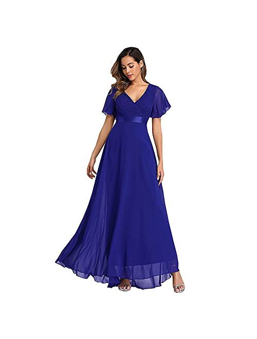 Beauty-Emily 2021 Chiffon V Neck Formal Party Dress Long Evening Dresses