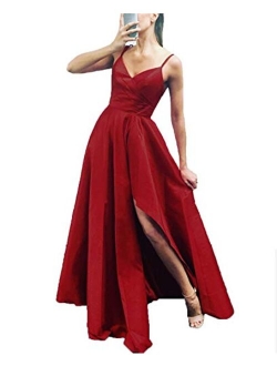 High Low Women's Spaghetti Strap Prom Dresses Long Side Slit Evening Formal Gowns