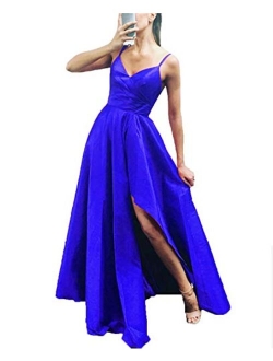 High Low Women's Spaghetti Strap Prom Dresses Long Side Slit Evening Formal Gowns