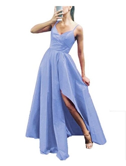 High Low Women's Spaghetti Strap Prom Dresses Long Side Slit Evening Formal Gowns