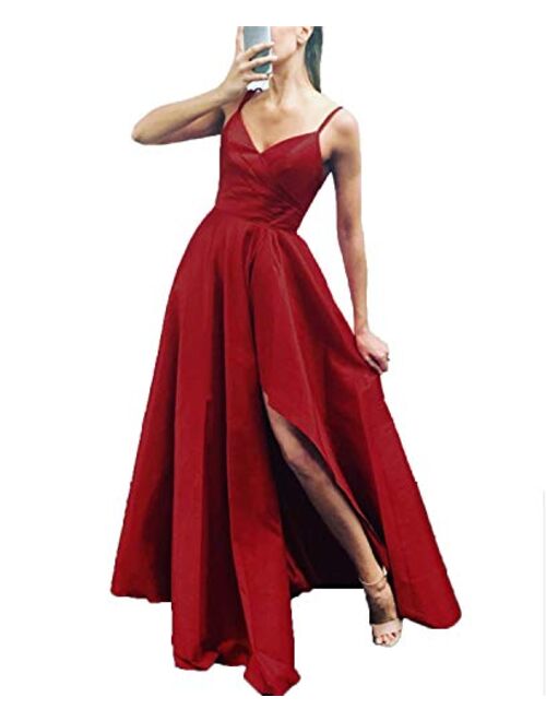 Gricharim High Low Women's Spaghetti Strap Prom Dresses Long Side Slit Evening Formal Gowns