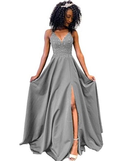 Spaghetti Open Back Beaded Prom Dresses Long Formal Evening Gowns