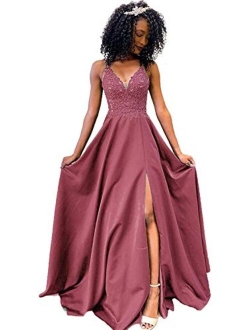 Spaghetti Open Back Beaded Prom Dresses Long Formal Evening Gowns