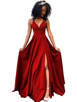 Spaghetti Open Back Beaded Prom Dresses Long Formal Evening Gowns