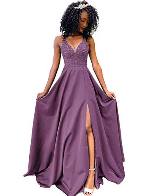 Gricharim Spaghetti Open Back Beaded Prom Dresses Long Formal Evening Gowns