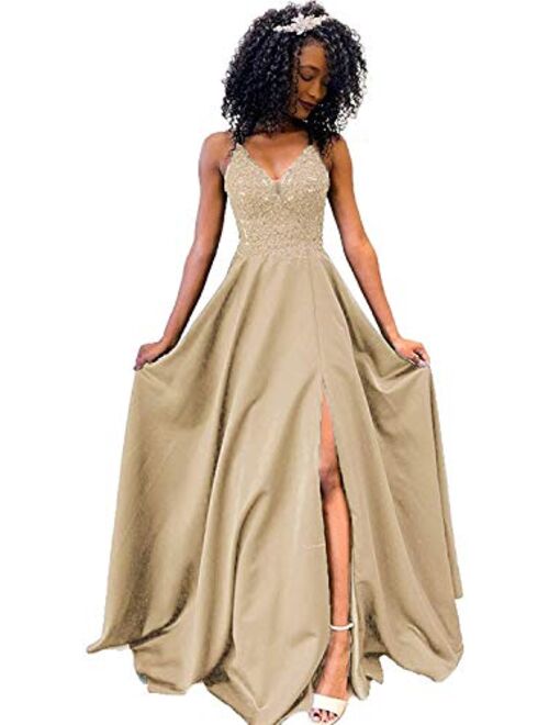 Gricharim Spaghetti Open Back Beaded Prom Dresses Long Formal Evening Gowns