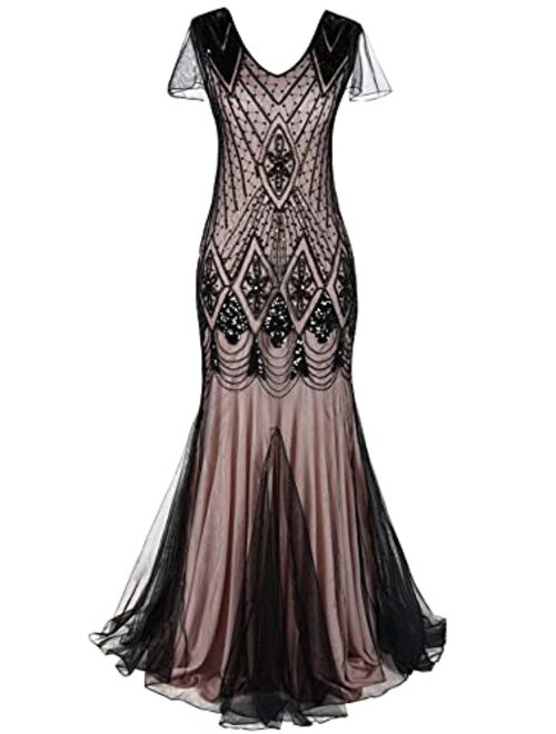 Beauty-Emily Women Evening Dress 1920s Flapper Cocktail Mermaid Formal Gown