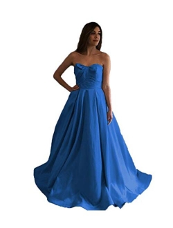 2020 Women's Strapless Long Satin Prom Dresses Ball Gown Pleated Formal Gowns