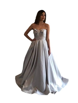 2020 Women's Strapless Long Satin Prom Dresses Ball Gown Pleated Formal Gowns