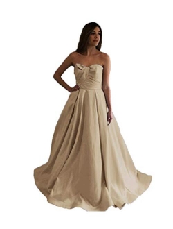 2020 Women's Strapless Long Satin Prom Dresses Ball Gown Pleated Formal Gowns