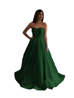 2020 Women's Strapless Long Satin Prom Dresses Ball Gown Pleated Formal Gowns