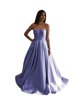 2020 Women's Strapless Long Satin Prom Dresses Ball Gown Pleated Formal Gowns