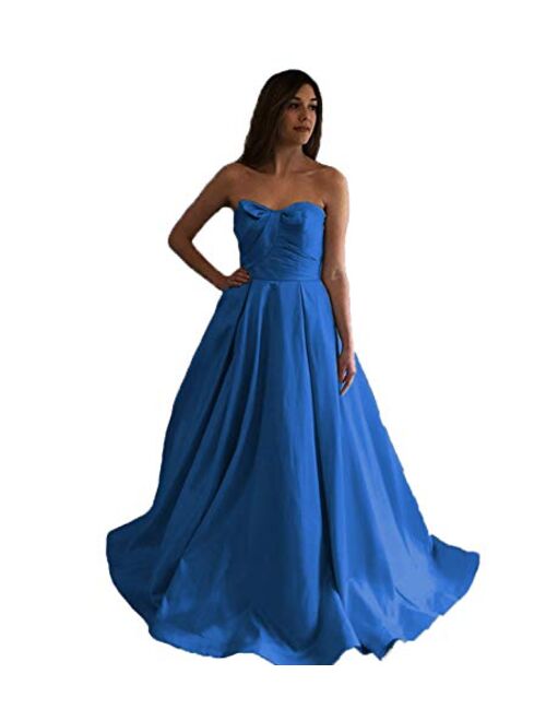 Gricharim 2020 Women's Strapless Long Satin Prom Dresses Ball Gown Pleated Formal Gowns