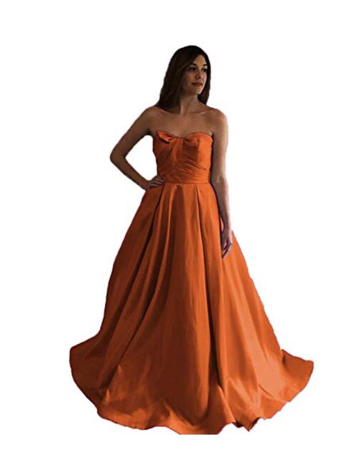 Gricharim 2020 Women's Strapless Long Satin Prom Dresses Ball Gown Pleated Formal Gowns