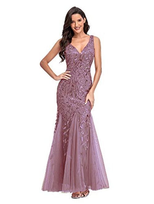 Beauty-Emily V Neck Long Mermaid Appliques Formal Evening Dresses