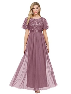 Women's A-Line Empire Waist Embroidery Evening Prom Dress