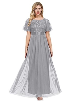 Women's A-Line Empire Waist Embroidery Evening Prom Dress