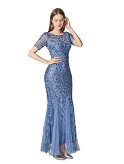 Womens Elegant Mermaid Short Sleeves Long Evening Dress