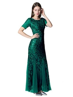 Womens Elegant Mermaid Short Sleeves Long Evening Dress